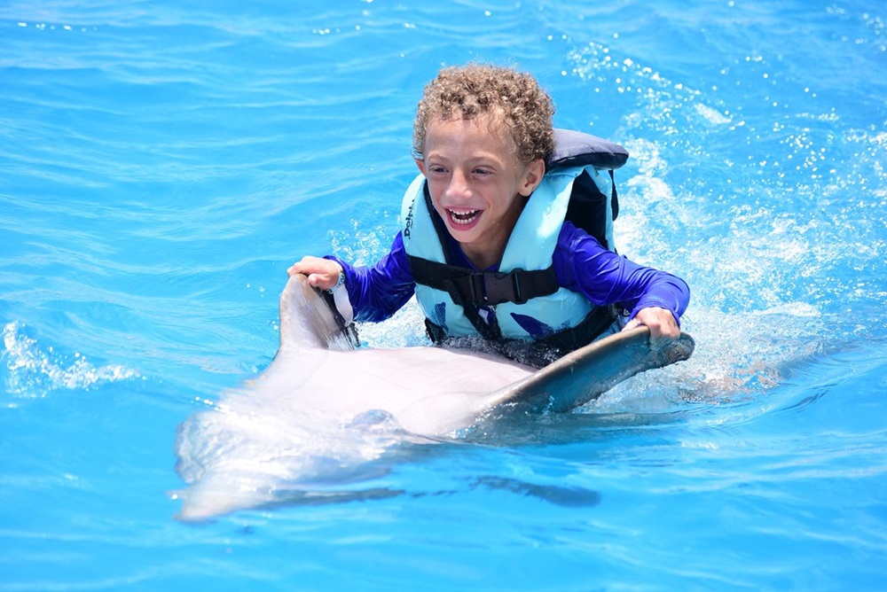 Roberto sobre un delfín