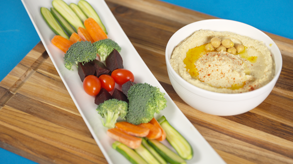 Picture of hummus with assorted vegetables