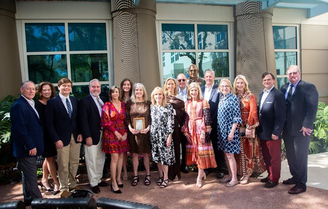 Descendants of Dr. Arthur Weiland and their family members gather on the Nicklaus Children’s campus 