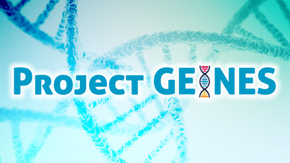 blue DNA helix and font logotype