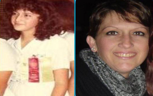 Photo grid that shows Cristina as a teen and then as an adult. 