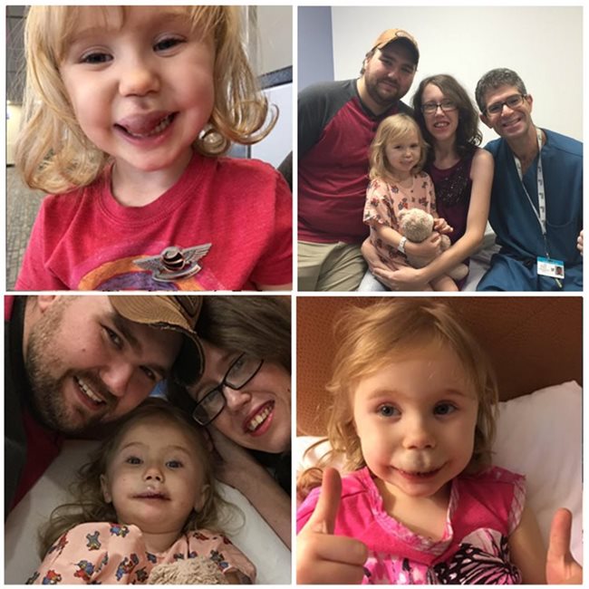 Photo grid of Brianna with her family and Dr. Perlyn.