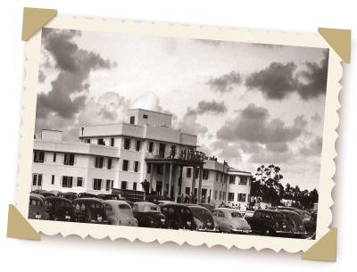 black and white photograph of variety hospital building.