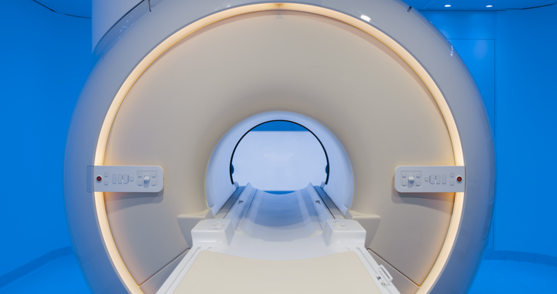 close up of the circular entrance of MRI machine.