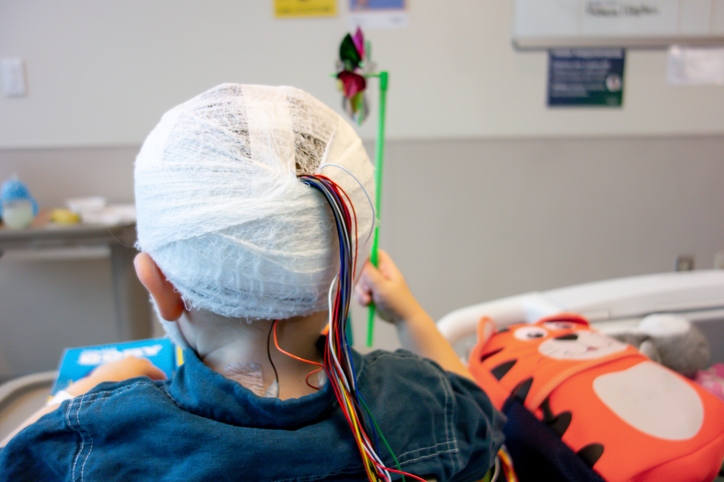 Wrapped head with VEEG electrodes.