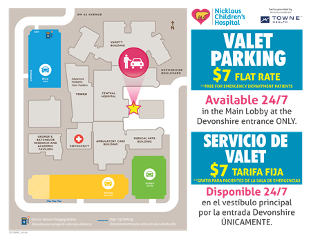 Valet parking location on map