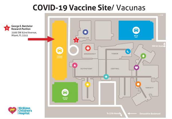 map of covid vaccine site in nicklaus children's hospital