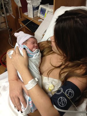 Kathy and newborn daughter Maya