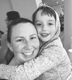 black and white photo of michelle and her son.