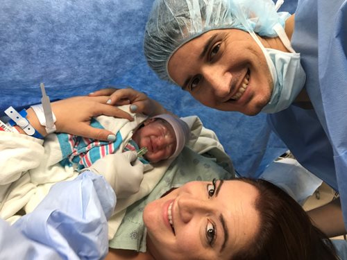 Julen, mother and father after being born in the hospital.